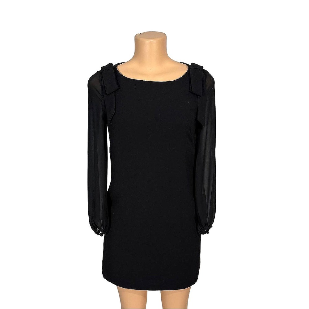 Ann Taylor Chic Black Long Sleeve Mini Dress with Bow Shoulder Detail Size‎ 0